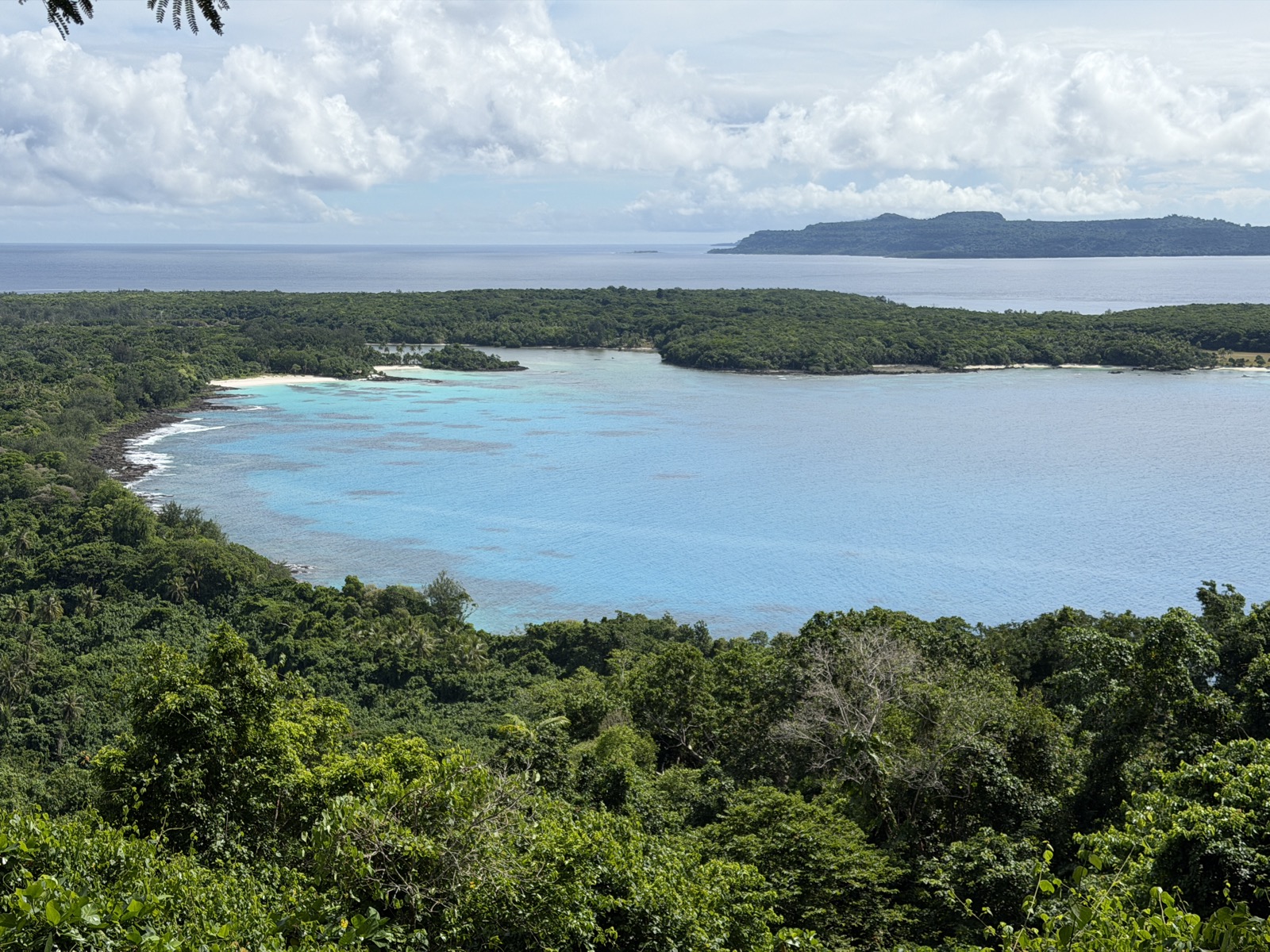 View of a turquoise bay and coastline from a lookout point on Loh Island