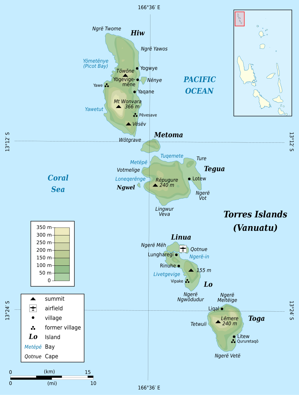 Map of the Torres Islands, Vanuatu, showing Loh (Lo) Island and its neighboring islands